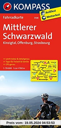 Mittlerer Schwarzwald - Kinzigtal - Offenburg - Strasbourg: Fahrradkarte. GPS-genau. 1:70000 (KOMPASS-Fahrradkarten Deutschland, Band 3108)